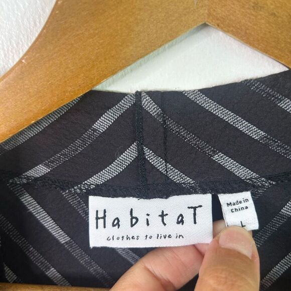 Habitat Black Striped Open Front Cardigan Jacket Women’s L Artsy Drape - Picture 6 of 11